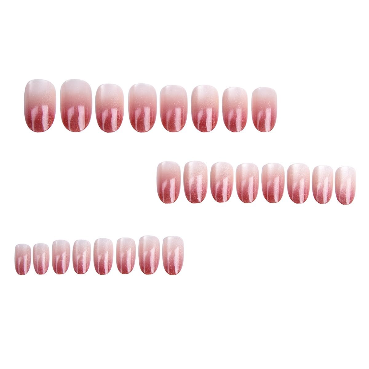 Short Press on Nails Almond - Red Fake Nails with Ombre Design - Glossy Glitter Full Cover Stick on False Nails - for Women 24 Pcs