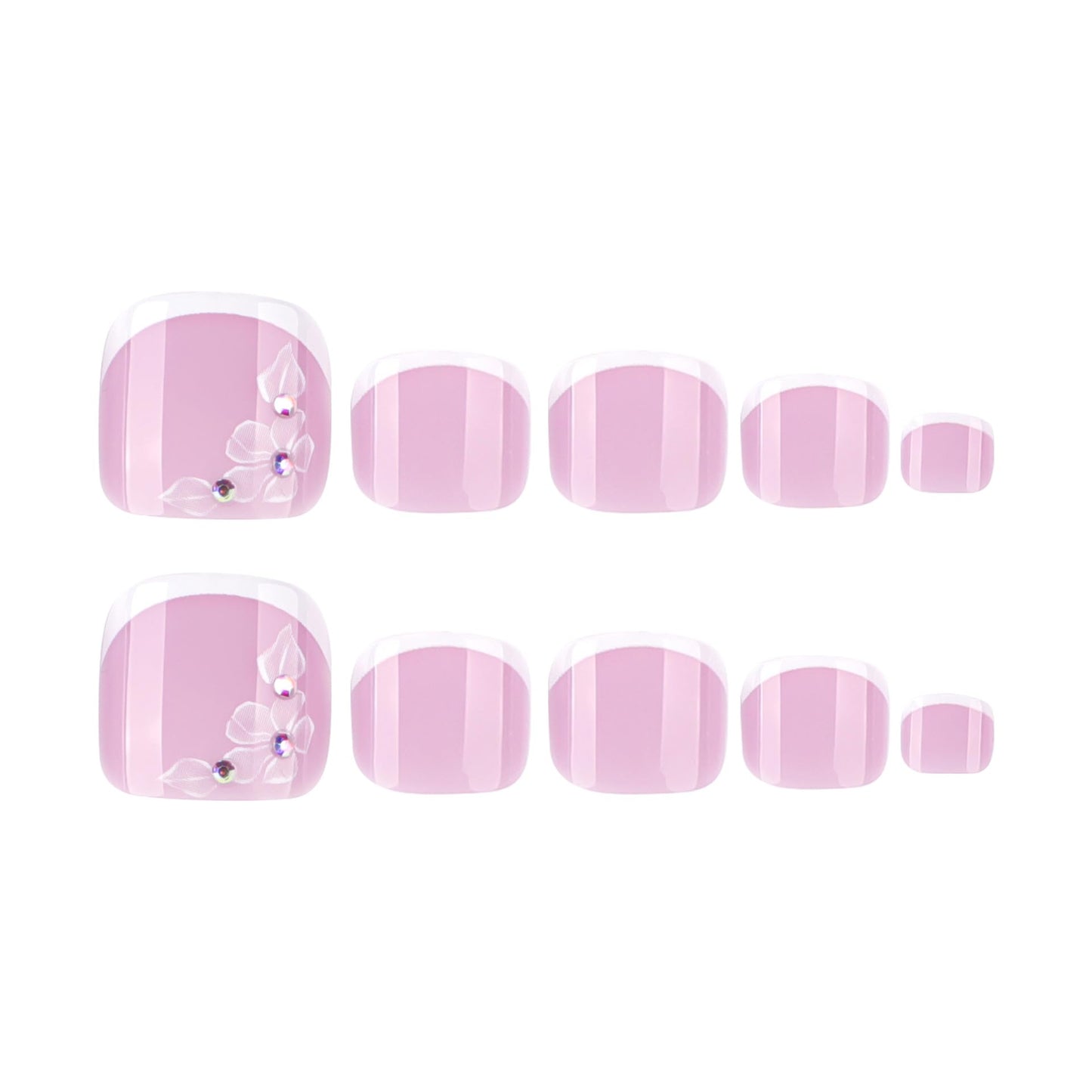 24Pcs Flower Press on Toenails Whiter French Tip Fake Toenails Short Square False Toe Nails for Women Full Cover Stick on Toe Nails Glue on Toe Nails Summer Toenails Manicure Kit