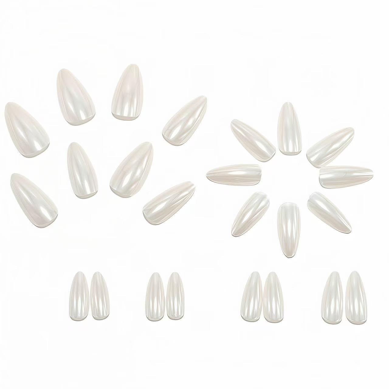 Pearl White Electroplated Press on Nails SHIQIXIANNV Almond Fake Nails Metallic Mirror False Nail Design Aurora White Glossy Acrylic Nails for Women Girl DIY Manicure Decoration 24Pcs