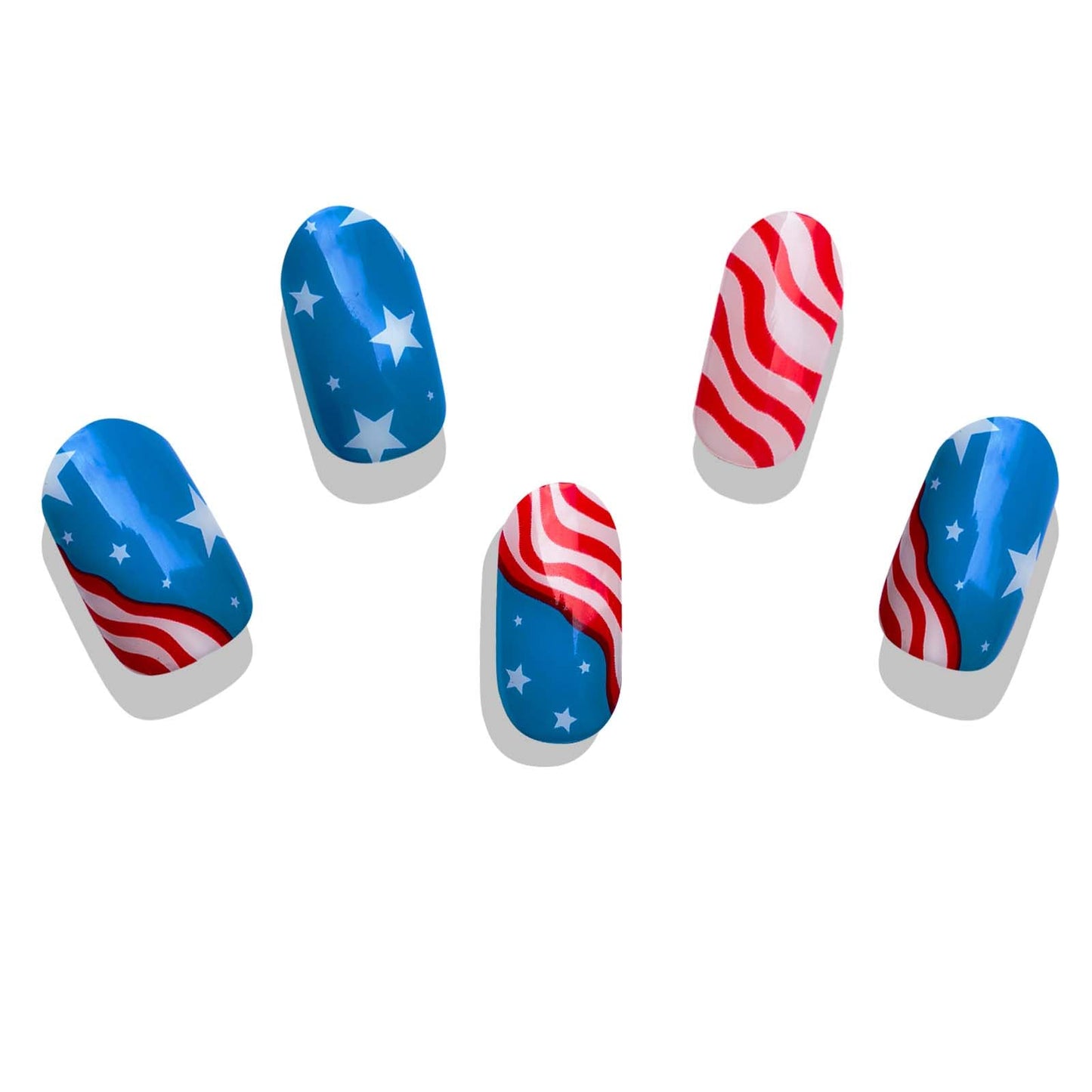YIZHUO Patriotic Semi-Cured Gel Nail Strips Kit - 4th of July Nail Art Designs with 20 Salon-Quality Stickers, Easy DIY Manicure at Home, UV/LED Lamp Required, Red White and Blue