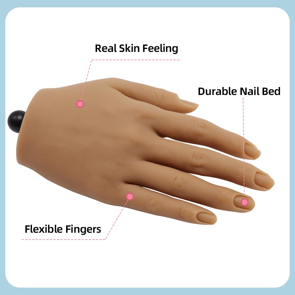 KnowU Silicone Mannequin Hand for Nails, Practice Hand for Acrylic Nails, Manicure Training Model, Nail Practice Hand for Beginners & Professionals, Flesh Tone