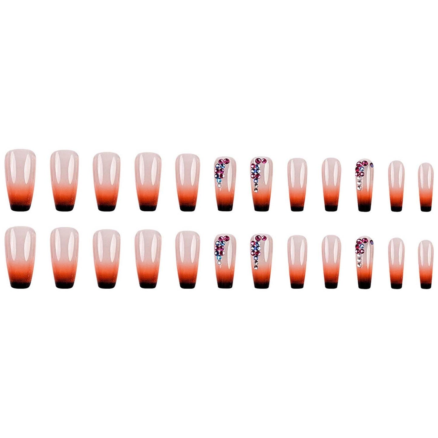 Coffin Press On Nails Medium Fake Nails Gradient With Rhinestone Design Black Ombre False Nails Full Cover Artificial Acrylic Glossy Glue On Nail Stick On Nail For Women Manicure 24pcs