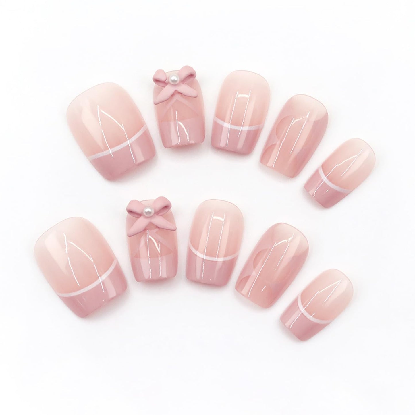 FIEONCIY Press on Nails Short Square Shaped Glossy Full Cover Square French False Nails with Designs Artificial Short Square Fake Nails with Charms Glue Stick ons Fingernails for Women Girls(D771)