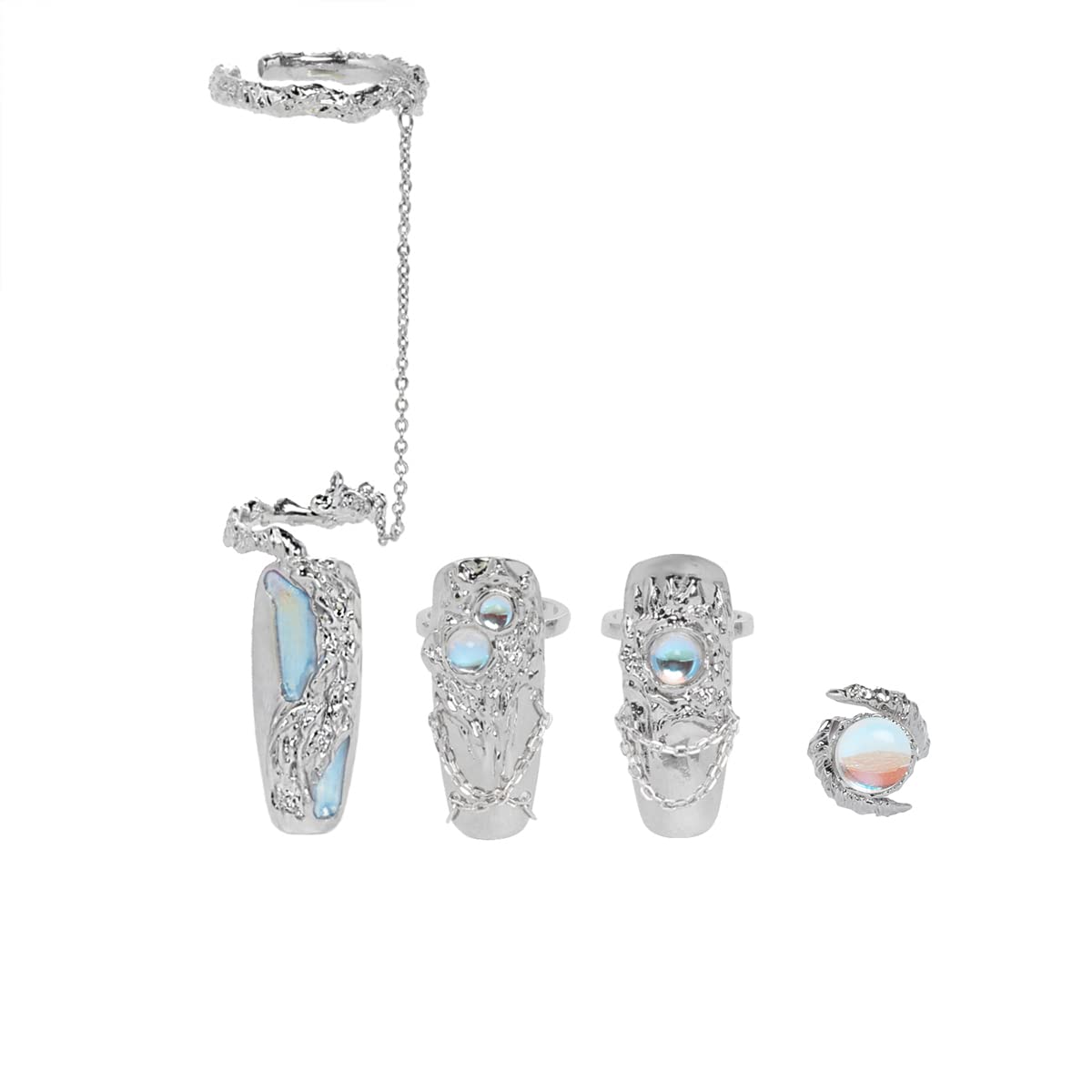 4Pcs Women Finger Tip Nail Rings, Adjustable Opening Nail Art Charms Accessories, Jewelry Fingernail Finger Tip Claw Nail, Fingernail Tip Fingernail Rings Set (Blue)