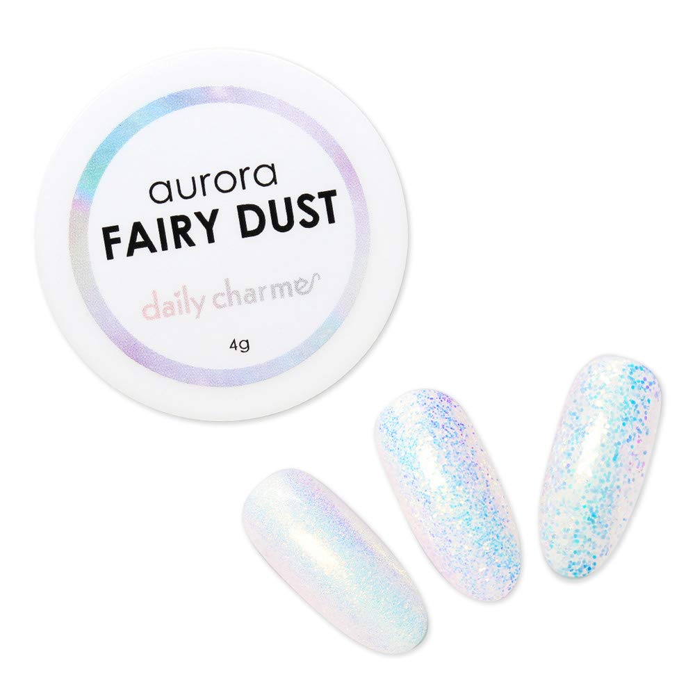 Daily Charme Aurora Fairy Glitter Dust 4g, Magic Iridescent Nail Art Glitter Decoration, Ultra Sparkly Mermaid Nail Glitter, Home DIY/Nail Salon Manicure (0.008 Glitter Dust, Aurora)