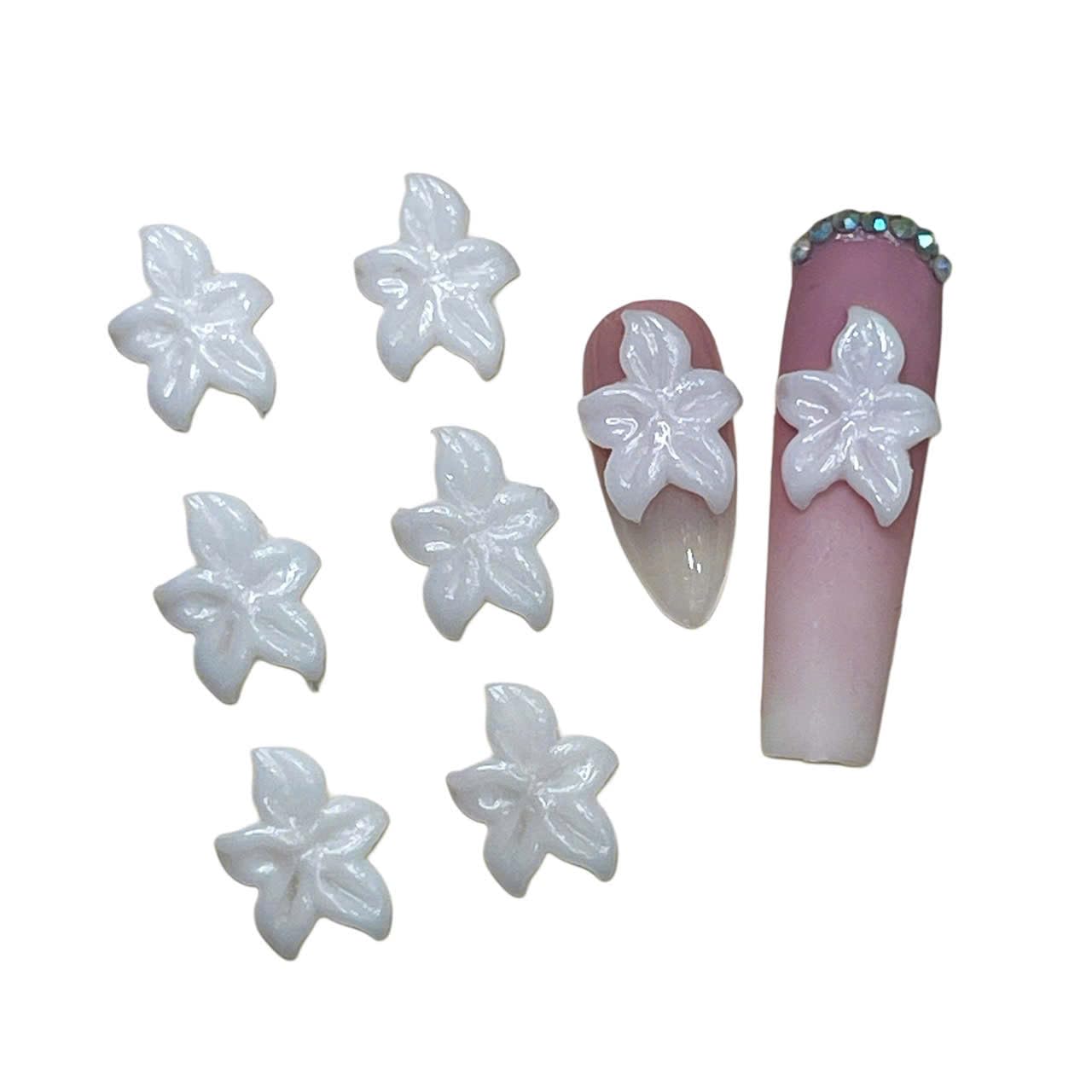 Set 8Pcs Gel 3D Flowers Nails Charms Handmade by Gel, Design for Medium & Long Nail 3D Flower for Nail Art Floral Salon Decor for Women Girls (White Orchid-Medium 8PCs)