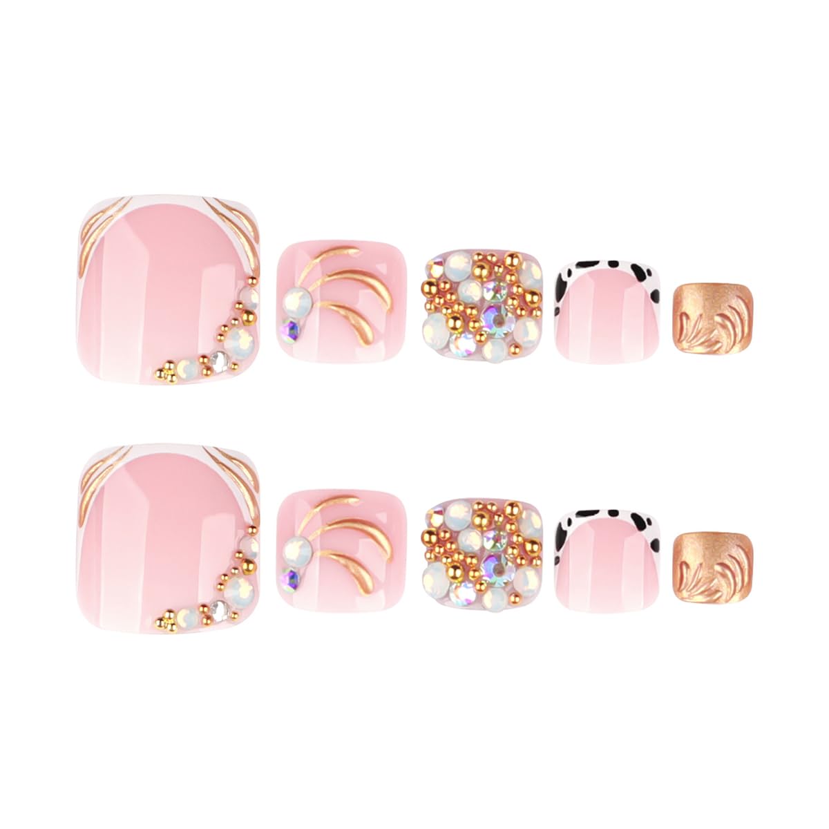 yefiuo Handmade Press on Toenails Gilded White French Toe Press on Nails Tips Kit Fake Toe Nails Press ons False Toenails Rhinestones Acrylic Glue on Nails Stick on Nails for Women Nail Supplies 24Pcs