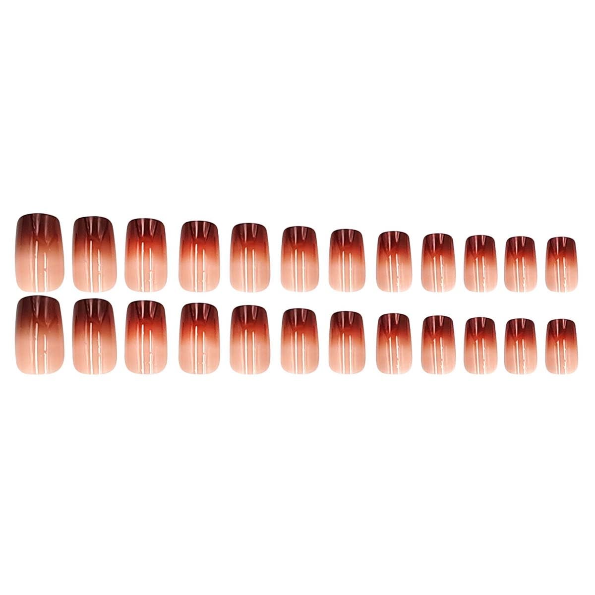 LINMEIZAI Press on Nails Short Square, Brown Ombre Fake Nails Glue on Nails Fake Nails Press ons with Glossy Designs, Cute Glossy Acrylic Nail Kit for Women Girls, Reusable False Nails, 24 Pcs