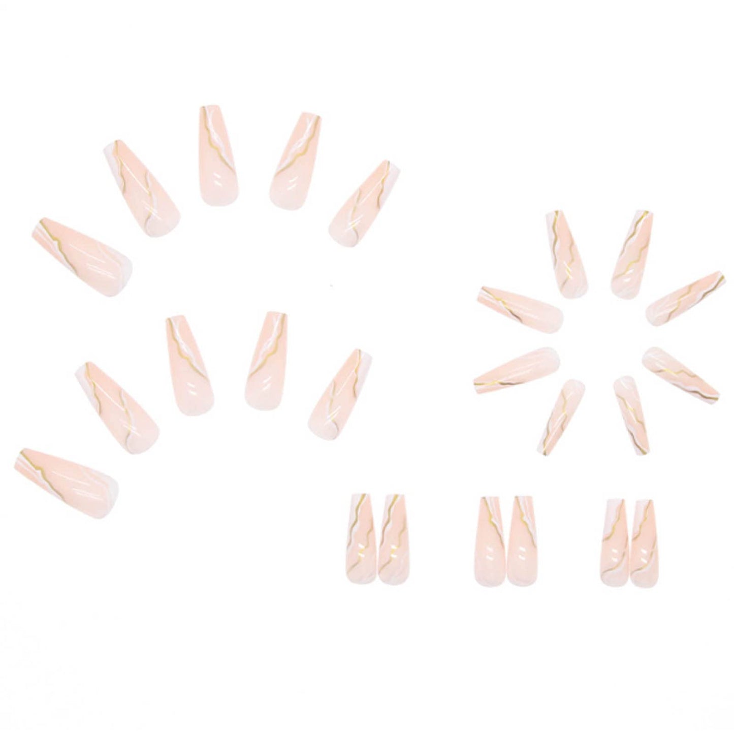 Hkanlre Gold Fake Nails Long Press on Nails Coffin Acrylic Geometry False Nails Full Cover Nails for Women and Girls 24PCS