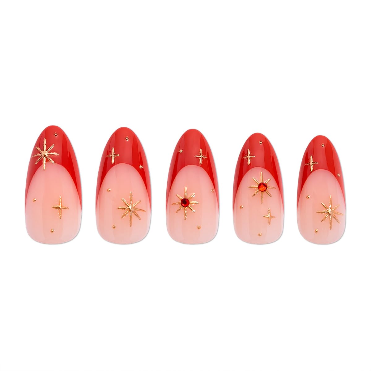 PaintLab Press On Nails Kit for Women – Red Celestial Almond Fake Nails, 30 Nails in 15 Sizes with Glue, Reusable Salon Quality Press On Nails