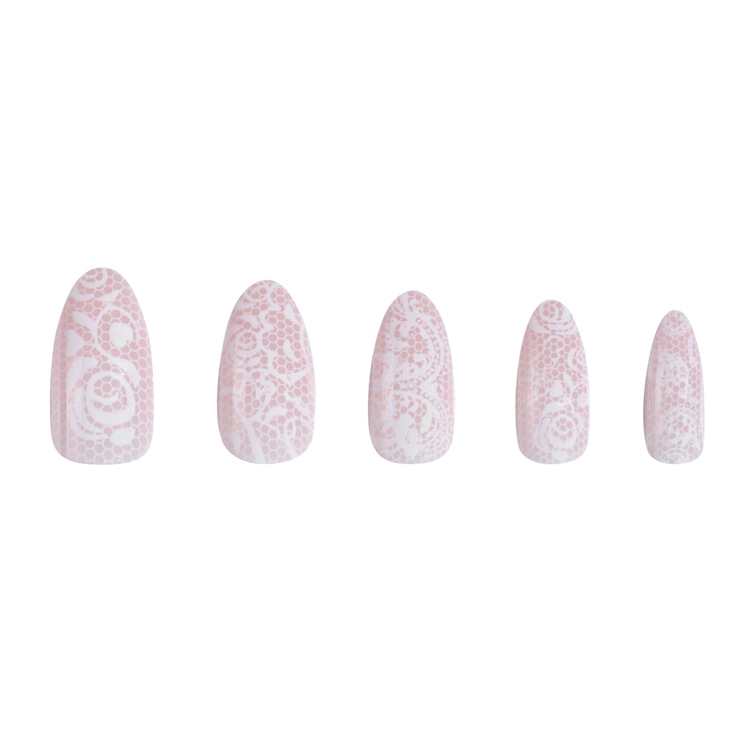 PaintLab Press On Nails - Beige Lace Almond Fake Nails, 30 Nails in 15 Sizes with Glue, Reusable Salon Quality Press On Nails