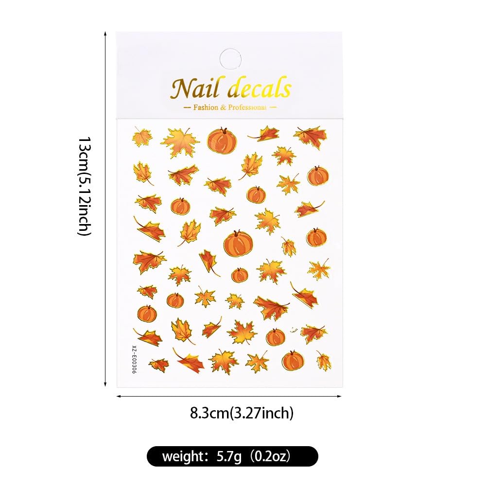 Fall Nail Stickers 3D Self Adhesive Maple Nail Art Stickers Pumpkin Nail Decals with Maple Leaf Fox Design Autumn Thanksgiving Day Nail Supplies for Women Girls Holiday Manicure DIY 6 Sheets