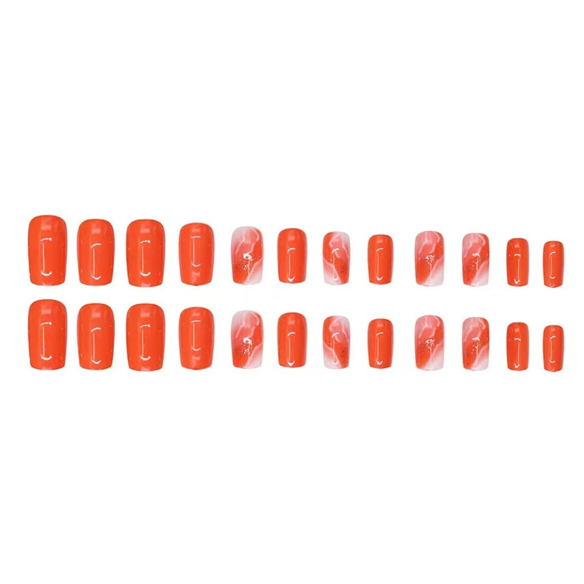 Medium Press on Nails Square - Orange Fake Nails with Gold Foil Design - Glossy Full Cover Stick on False Nails - for Women 24 Pcs