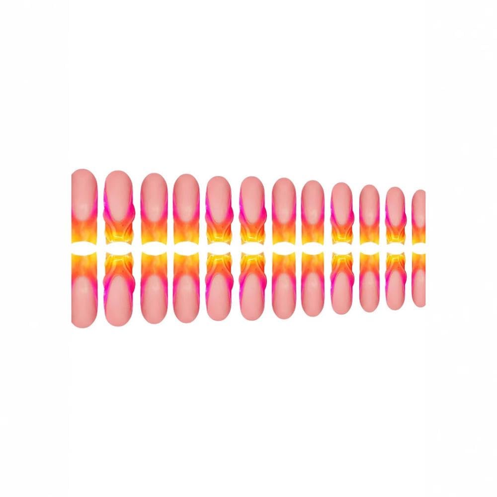 48Pcs Gradient Orange Pink French Tips Press on Toenails Water Ripple Press on Nails Long Square False Nails with Ombre Designs Fake Toe Nail Press Ons Glossy Summer Nails for Women Girls DIY Manicure