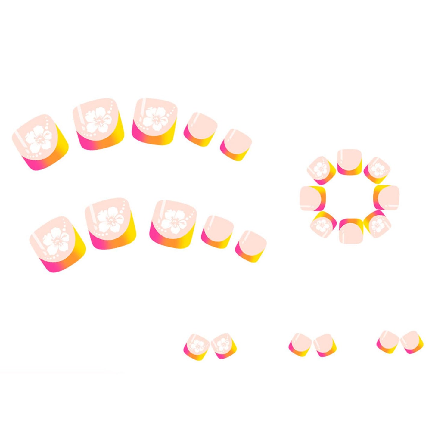 IMRAIN Press on Toe Nails Short Square Fake Toenails Pink Yellow French False Toe Nails with Flower Designs Full Cover Cute Summer Acrylic Nail Supplies 24Pcs