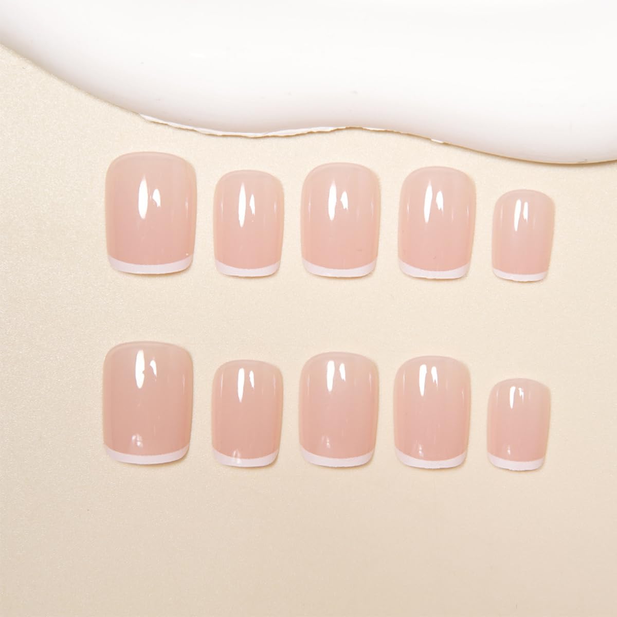 24Pcs Short Square French Tip Press on Nails Glossy Pink Fake Nails White Tips Full Cover Glue on Nails Reusable Acrylic False Nails for Women Salon Quality DIY Nail Art for Everyday Wedding Party