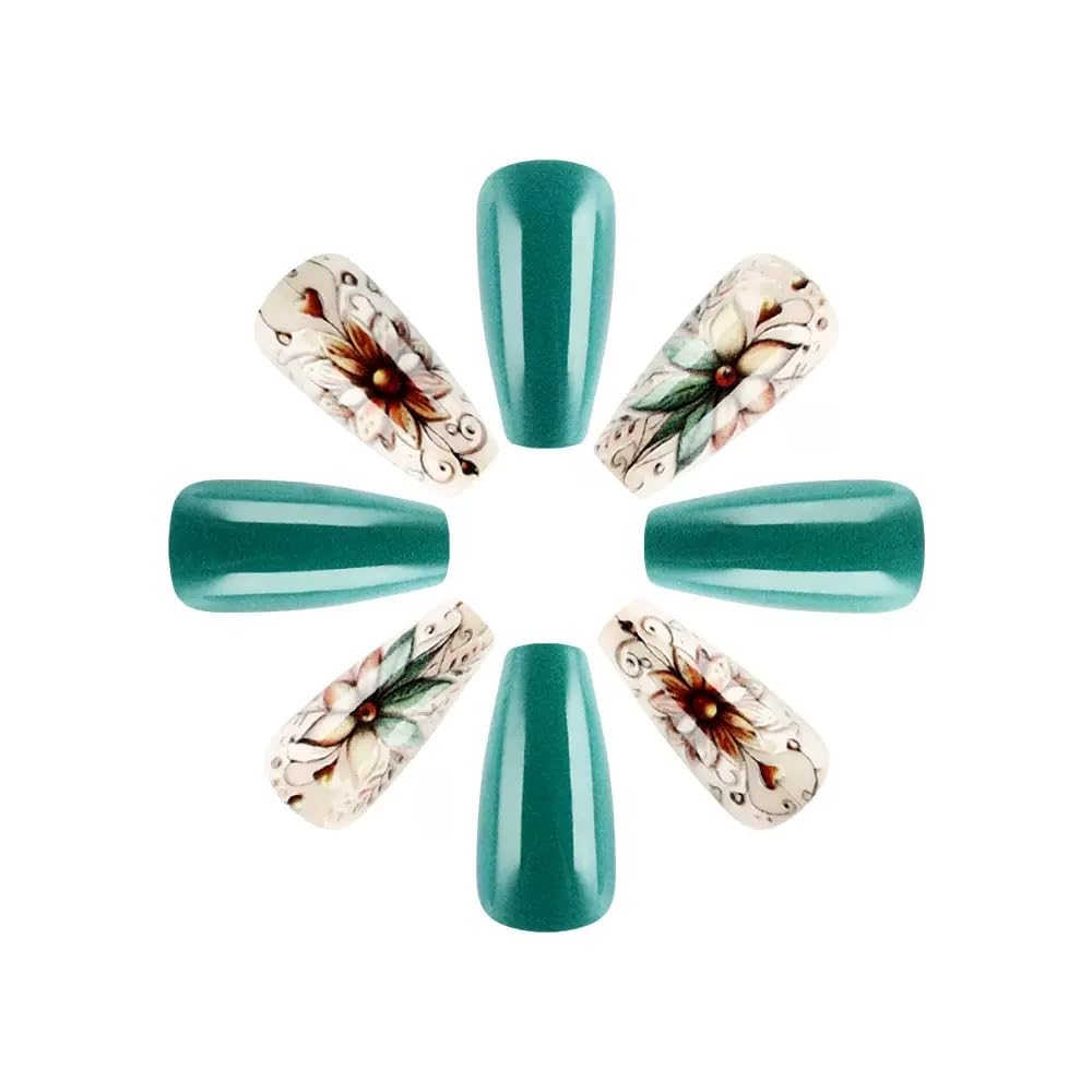 CTTHNBD Yellow French Tip Press on Nails Long - Square Fake Nails with Starfish Design - Glossy Stick on False Nails for Women 24 Pcs