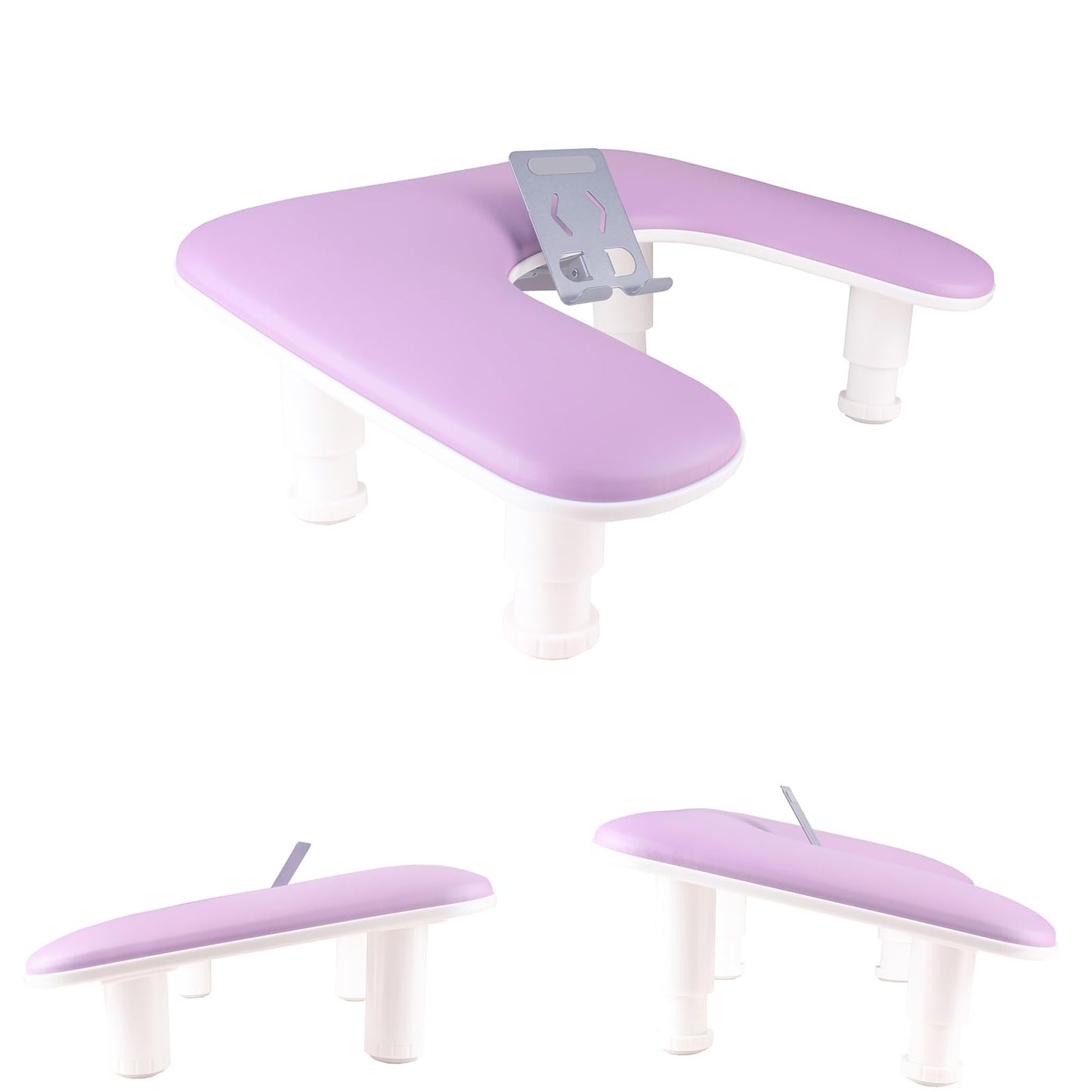 Arm Rest for Nails Tech with Rotating Phone Holder, MZCMSL U - Shaped Adjustable Manicure Hand Rest Stand (Purple)