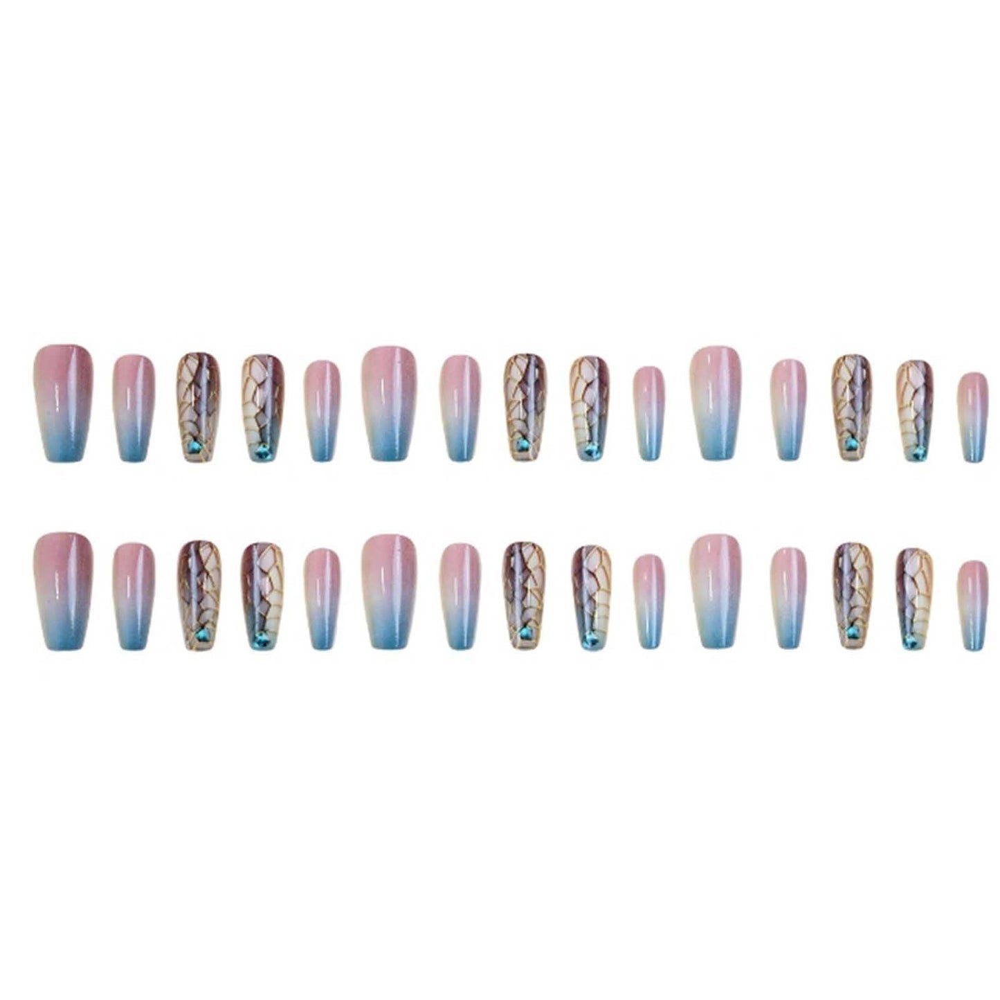 Gifiky Long Coffin False Nails Snake print Gradient Press on Nails Cute Gradient Nails Tips Acrylic Full Cover Fake Nails for Women and Girls 24Pcs