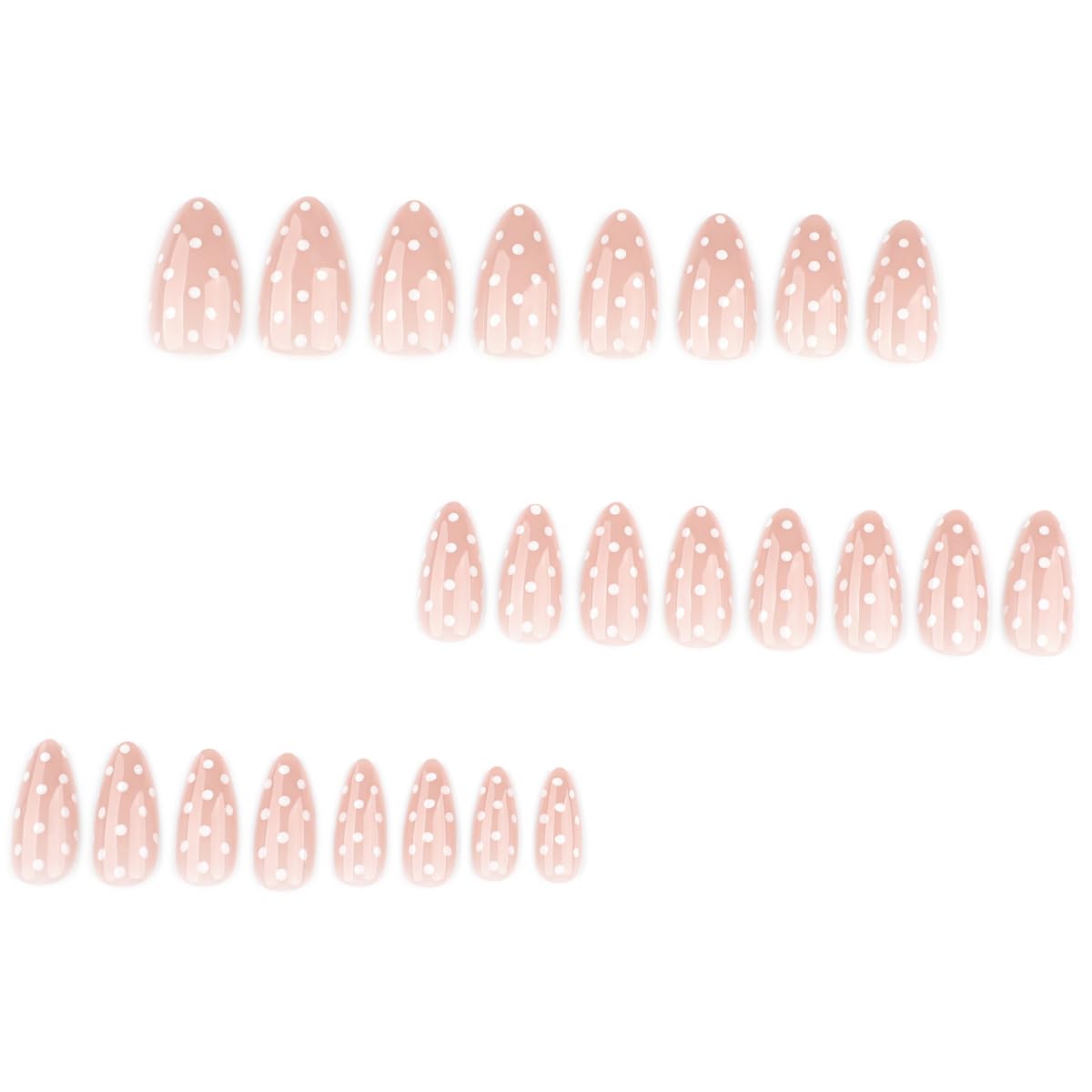 Almond Press on Nails Short Fake Nails Polka Dot Nails Pink False Nails Press ons with White Polka Dots Design Glossy Acrylic Full Cover Stick on Nail for Women Girls Daily Manicure 24Pcs