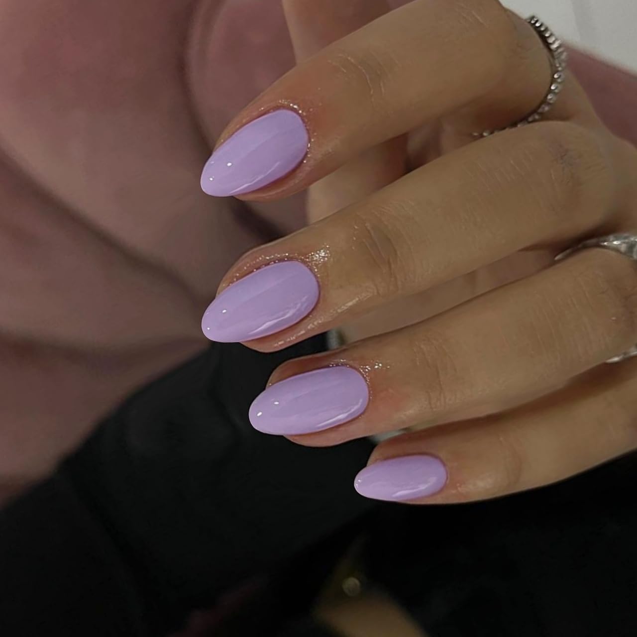 KQueenest Upgrade Thick Acrylic Press on Nails Short Oval, Classic Lilac Fake Nails for Women Daily Wear, Gel-Like Acrylic Nails Press on Short Almond, Natural Fit Reusable Glue on Nails in 24 Pcs