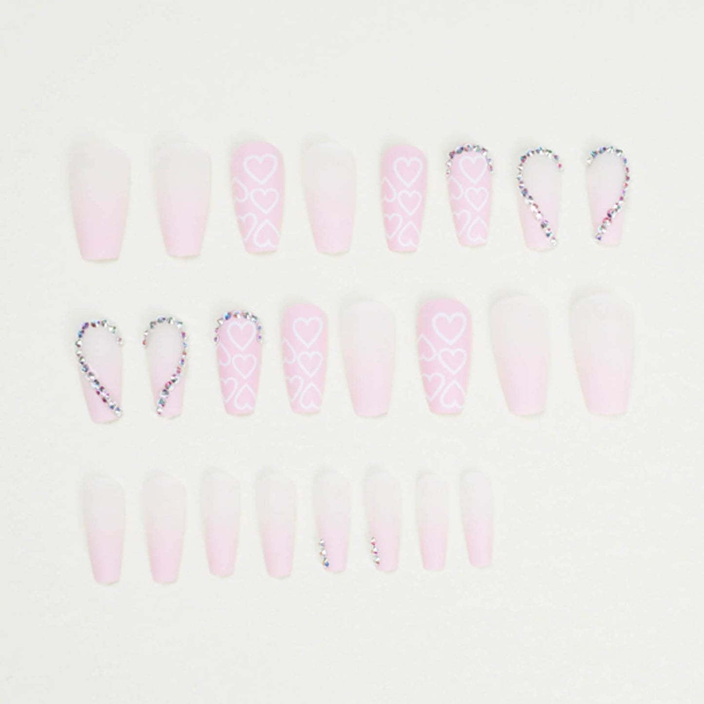 DANMANR Long Press on Nails Square French Fake Nails Full Cover Nude Acrylic False Nails for Women and Girls 24PCS (Pink Heart)