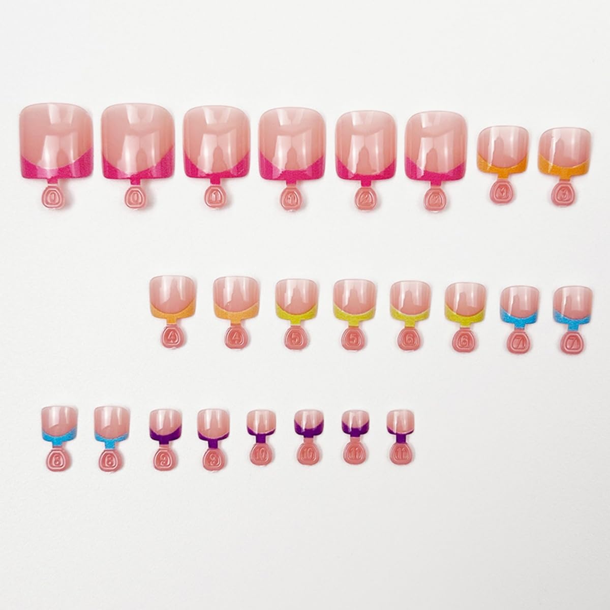 French Tip Press on Toenails Square Fake Toenails with Designs Colorful Glossy Glue on Toenails Full Cover Acrylic Stick on Nails for Women Girls Manicure 24Pcs