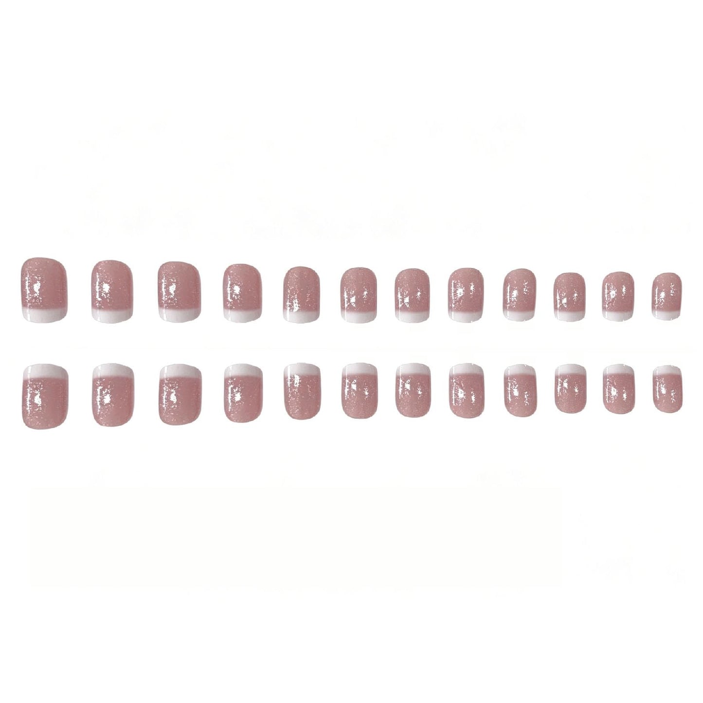 French Tip Press on Nails Short Square Fake Nails with Glitter Designs Nails Press ons Pink White Artificial Nails Simple Stick on Nails for Women 24Pcs