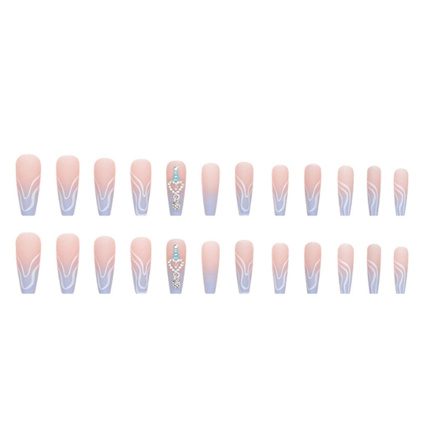 YoYoee Diamond Inlaid Manicure French Press on Nails Gradient Fake Nails Long Coffin False Nails Acrylics Full Cover Tips for Women and Girls 24PCS