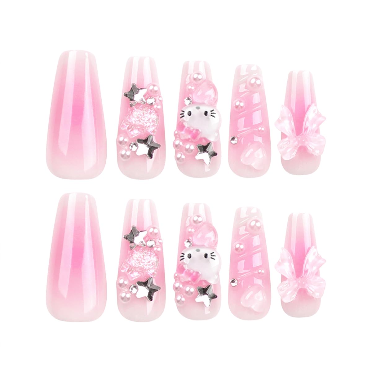 YKLWNN 24Pcs Pink Press on Nails Long Square Fake Nails with Cute Nails Rhinestones Design Acrylic Glue on Nails Full Cover Y2K False Nails Pink Artificial Nails for Women Girls Nail Decoration