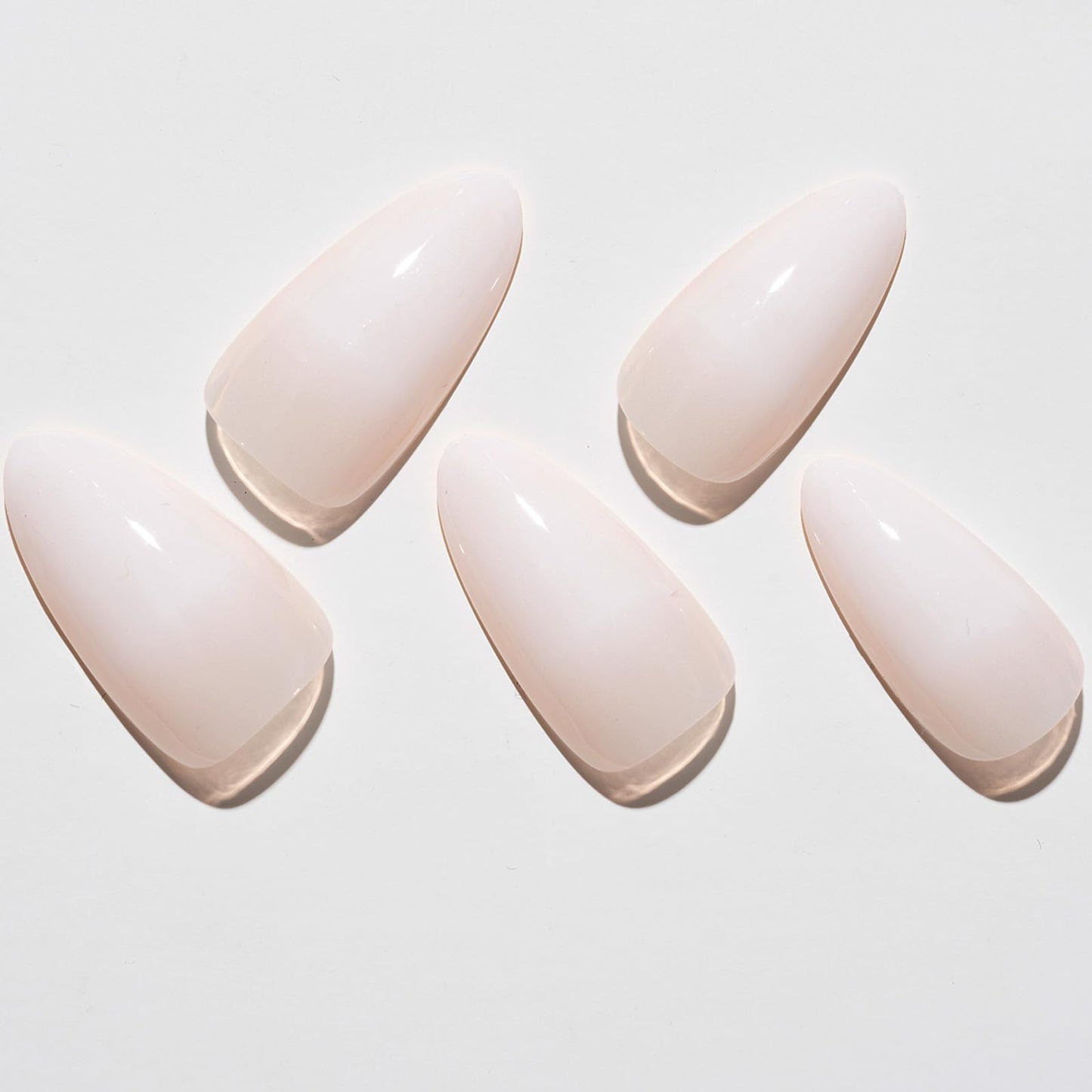 GLAMERMAID Press on Nails Medium Almond, White Ombre Gel False Nails, Glossy Short Stiletto Nude Glue on Nails Kit for Women, Reusable Short Oval Stick on Acrylic UV Finish Fake Nails Manicure Set