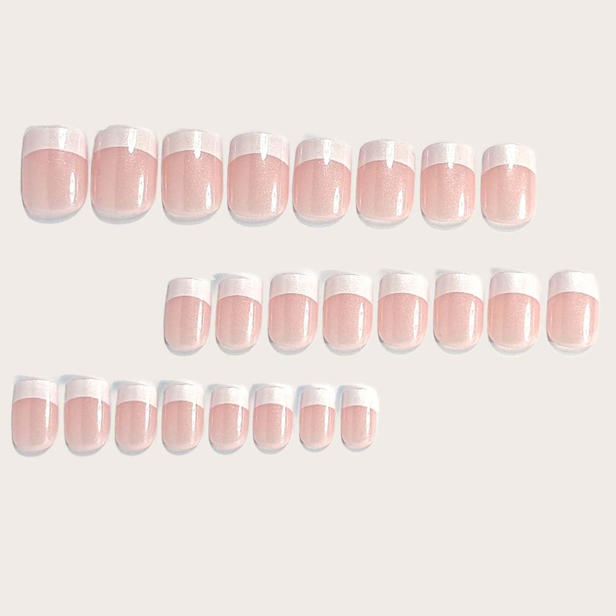 LINMEIZAI Press on Nails Short Square, French Tip Fake Nails Glue on Nails Fake Nails Press ons with White Deep Tip Designs, Cute Glossy Acrylic Nail Kit for Women Girls, False Nails, 24 Pcs