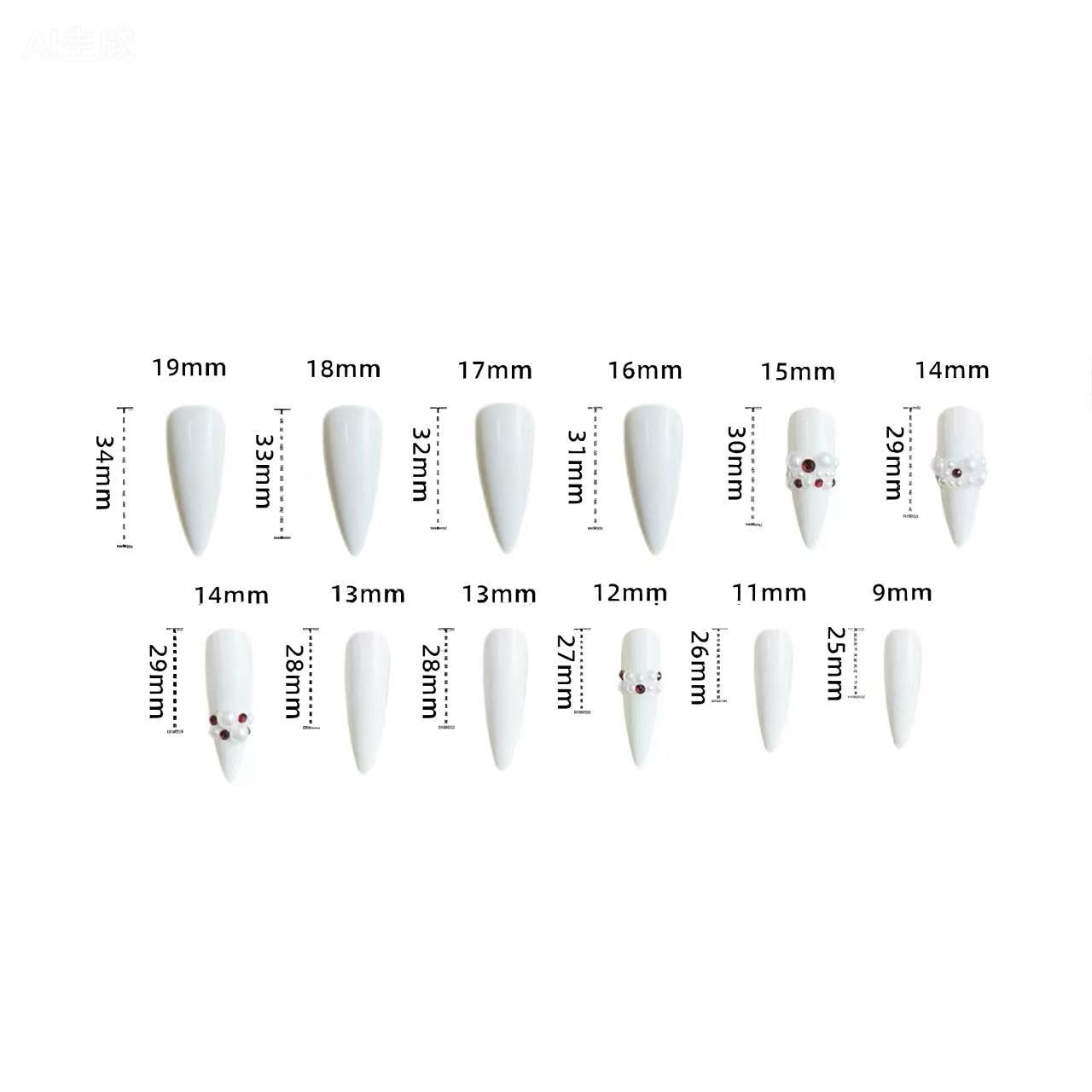 C.Z.Z.T.T.NAILS 24pcs Luxury Long Almond Press On Nails, White Fake Nails with Pearl&Red crystal Accents, Reusable Bridal Nail Art for Weddings, Parties & Special Occasions