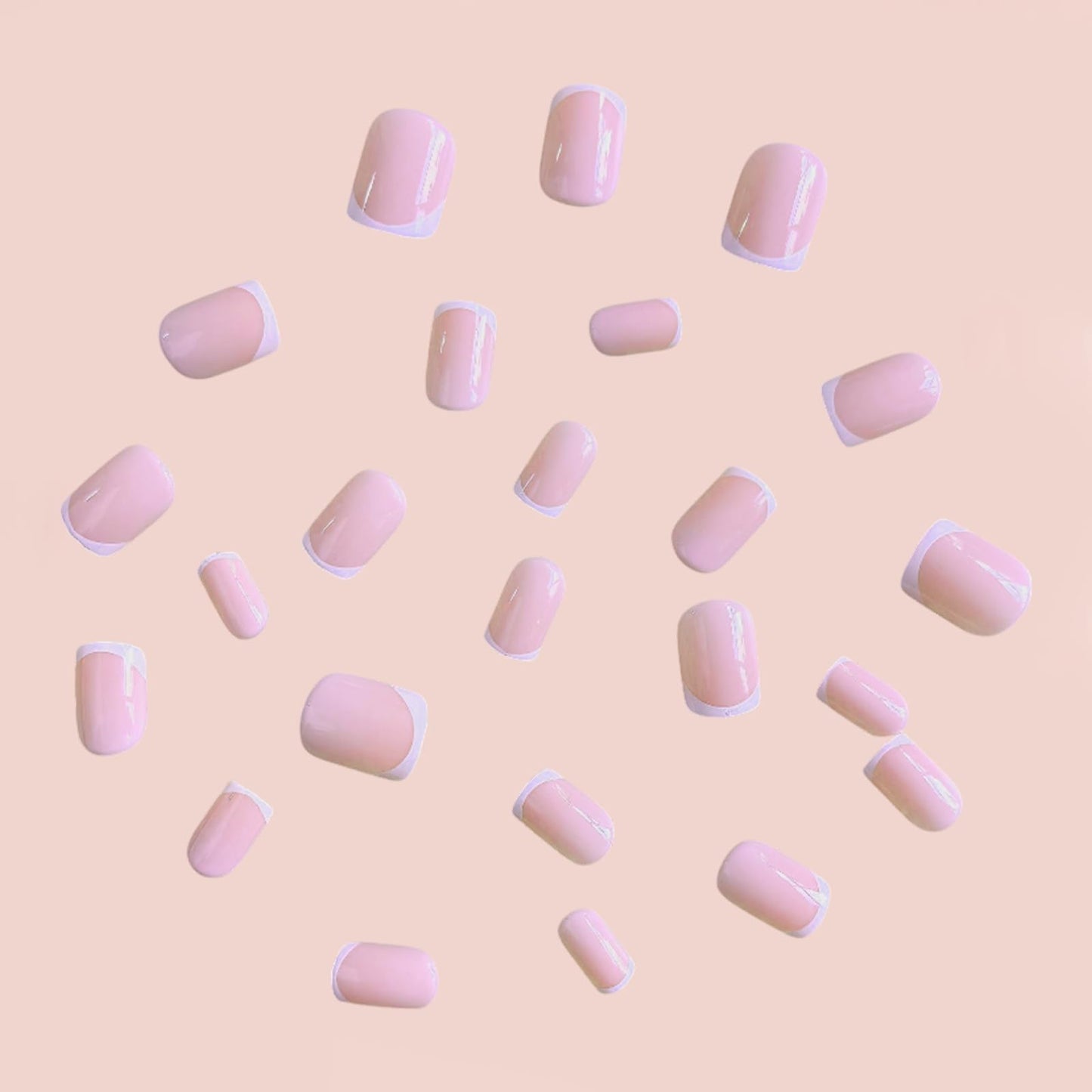 White French Press on Nails Short Squares Fake Nails Nude Designs False Nails French Full Cover Glossy Repeatable Acrylic Stick on Nails for Women and Girls Daily Simple Manicure Decoration 24Pcs