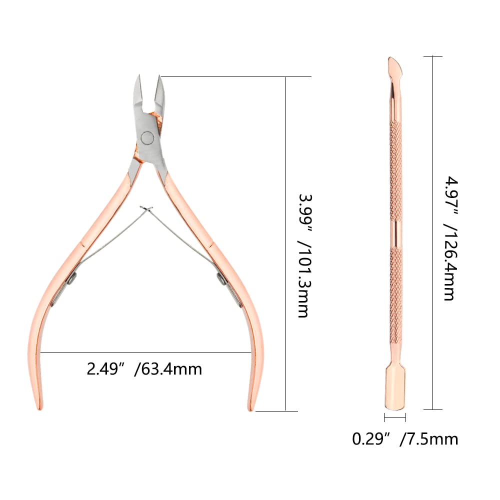 XINMEIWEN 8Pieces Cuticle Trimmer Cuticle Nipper Cuticle Remover Cuticle Cutter with Cuticle Pusher Stainless Steel Cuticle Cutter Clipper Nail Tools for Fingernails and Toenails (Rose Gold)
