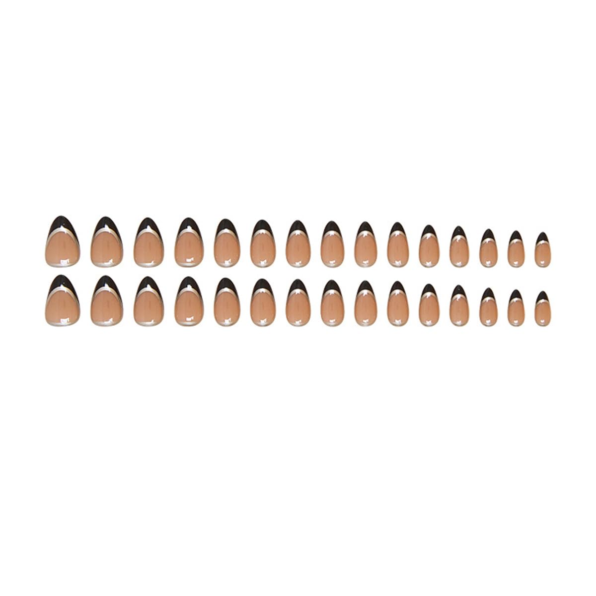 Black French Tip Press on Nails Short Almond Fake Nails French Nails Press ons with Gold Lines Design Reusable Artificial Nail Full Cover Glue on Nail Stick on Nails for Women Manicure 24 Pcs