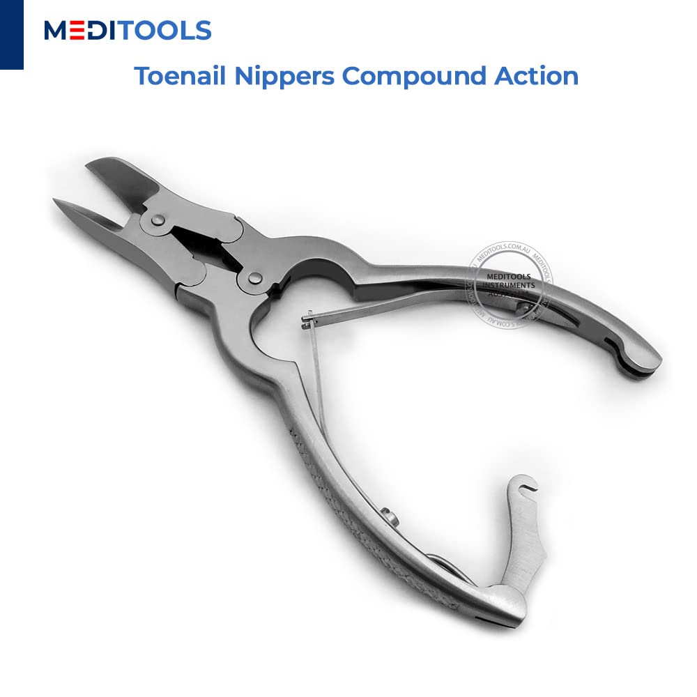 MediTools-Toenail Nippers, Clippers, Double Action, Heavy Duty Toenail Cuter for Thick Nails, Pedicure, Manicure, Podiatrist's Nippers, Concave Jaws, Ingrown Nails Cutter, Stainless Steel, Premium