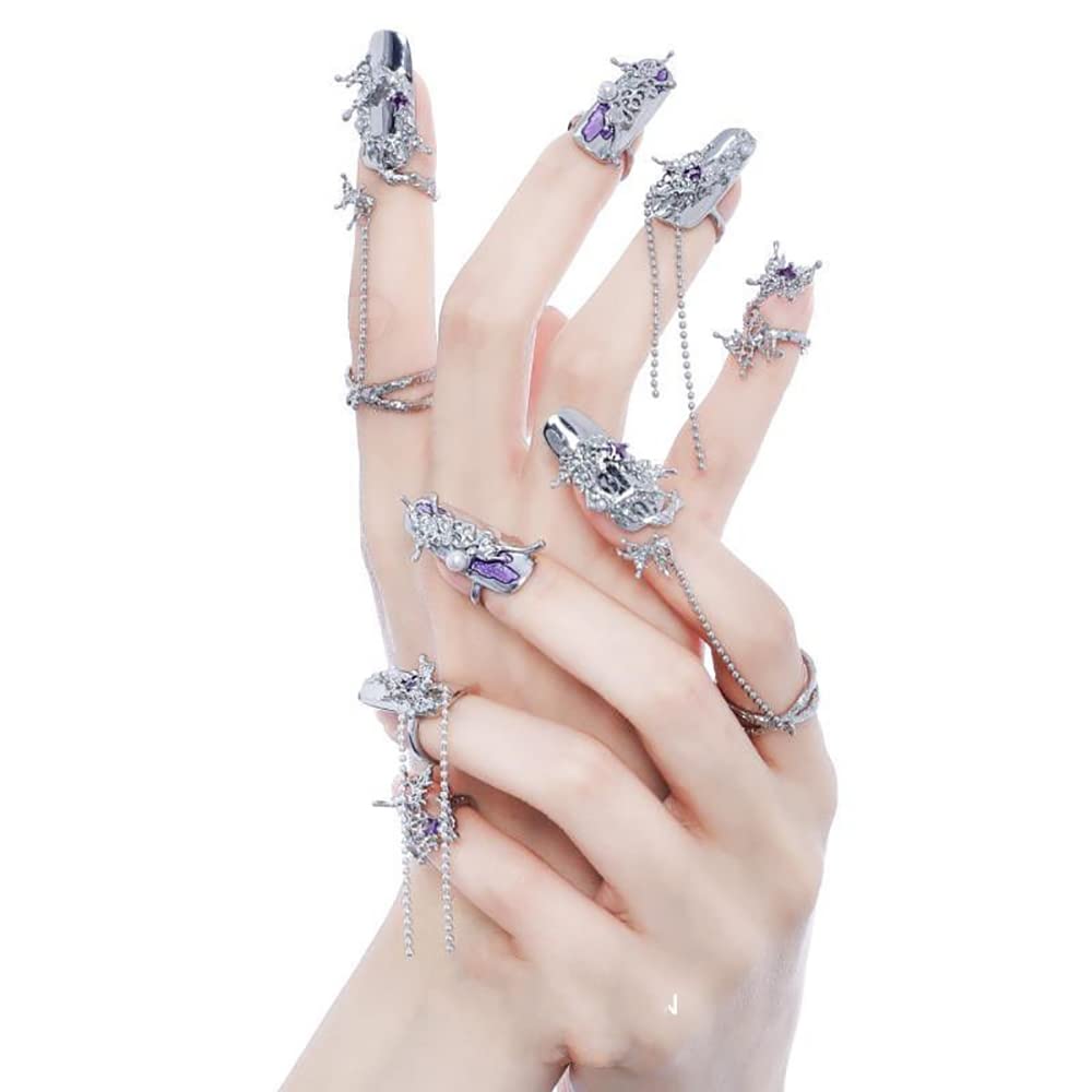 10Pcs Finger Tip Nail Rings for Women, Adjustable Opening Nail Art Charms Accessories, Finger Tip Ring Claw Rings Nail, Irregular Fingertip Nail Armor Ring Punk Jewelry Set (Green)