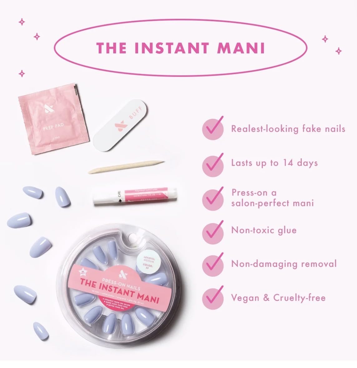Olive & June Instant Mani Press-On Nails (Glue) | 42 Fake Nails, 21 Sizes | Non-Toxic, Long-Lasting Recycled Materials Realistic Look | Salon-Quality at Home | Medium, Oval | Snake Iridescent French