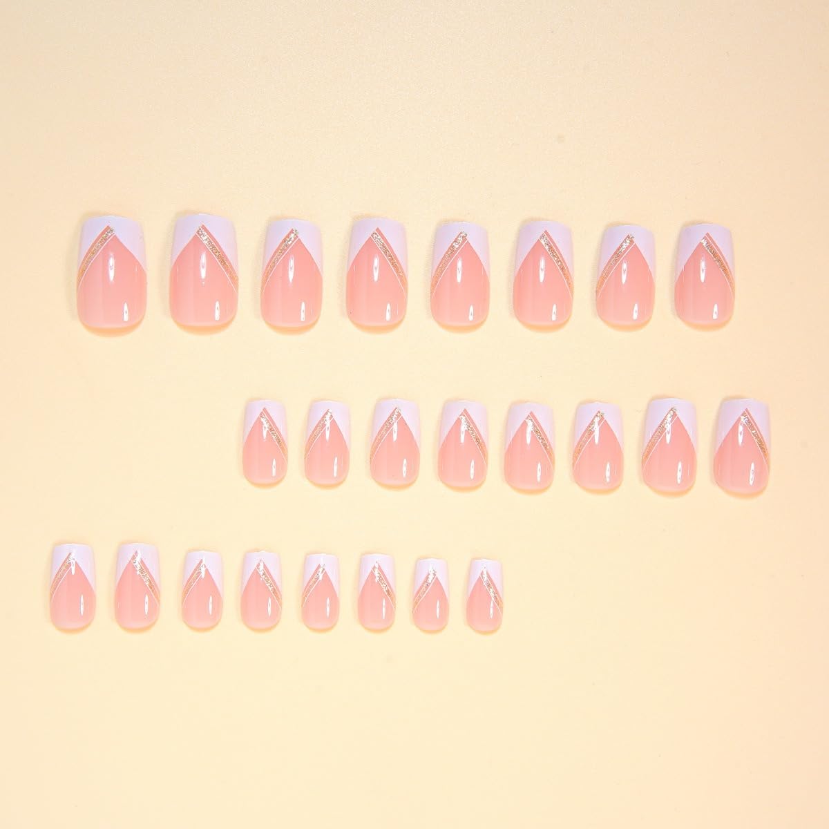 CTTHNBD Press on Square Nails - French Tip Fake Nails with Glitter Line Design - Medium False Nails Press ons - for Women 24 Pcs