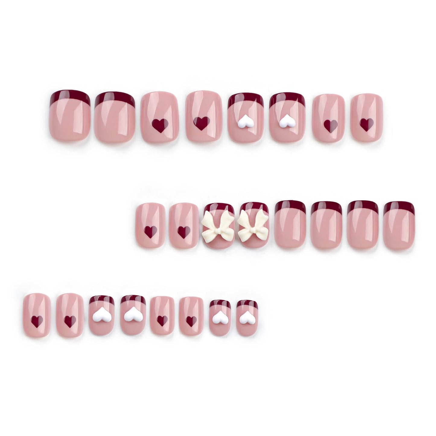 FIEONCIY Press on Nails Short Square Shaped Glossy Full Cover Acrylic Extra Short Square False Nails with Love Heart Designs Artificial Fake Nails Glue Stick ons Fingernails for Women Girls(JP2943)
