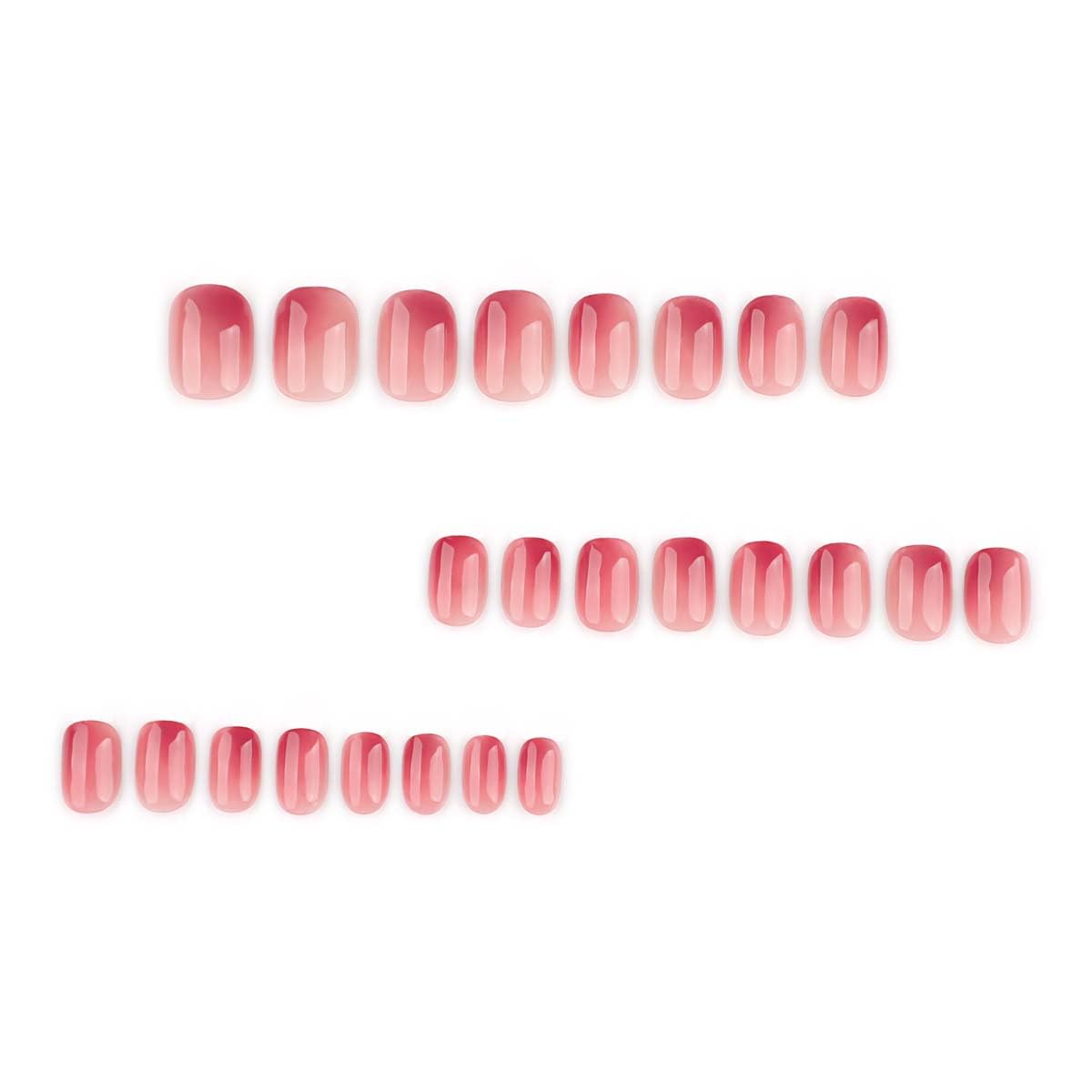 LINMEIZAI Press on Nails Extra Short Square, Jelly Pink Ombre Glue on Nails Fake Nails Press ons with Art Designs, Cute Glossy Acrylic Nail Kit for Women Girls, Reusable False Nails, 24 Pcs