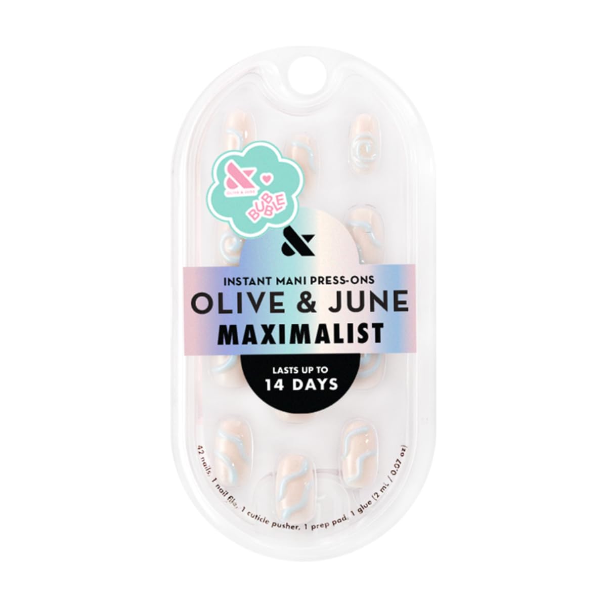 Olive & June Maximalist Instant Mani Press-On Nails (Glue) | 42 Fake Nails, 21 Sizes | Non-Toxic, Long-Lasting Big, Bold Gorgeous Realistic Look | Salon-Quality at Home | Short, Round | Puffy Swirls
