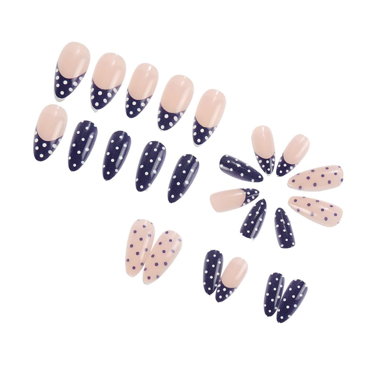 5D Flower Press on Nails Medium Almond Nails Press on with Gold Charm Design Glossy Nude Fake Nails Rhinestones Star Glue on Nail Reusable Marble Nail for Women Manicure 24Pcs