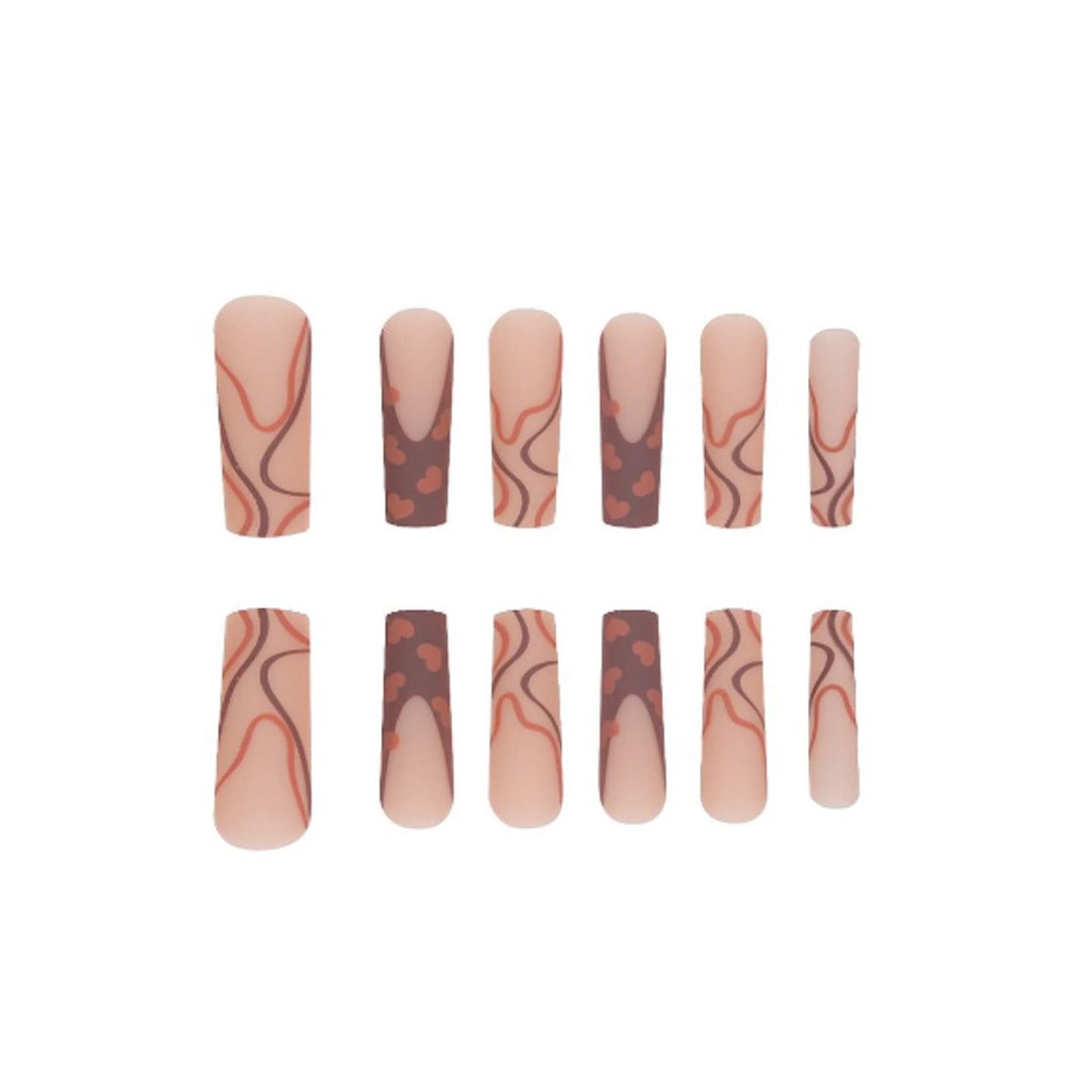 Hkanlre Long French Press on Nails Tips Coffin Fake Ballerina Swirl Nails Heart Full Cover False Nails for Women and Girls 24PCS