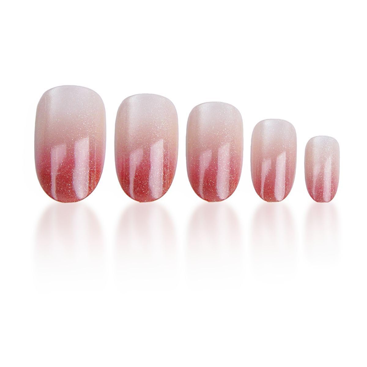 Short Press on Nails Almond - Red Fake Nails with Ombre Design - Glossy Glitter Full Cover Stick on False Nails - for Women 24 Pcs