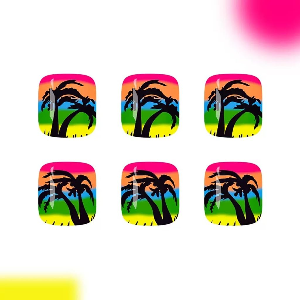 CTTHNBD Press on Toenails - Summer Fake Toenails with Coconut Tree Design - Ombre, Colorful Press on Toe Nails for Women - 24 Pcs