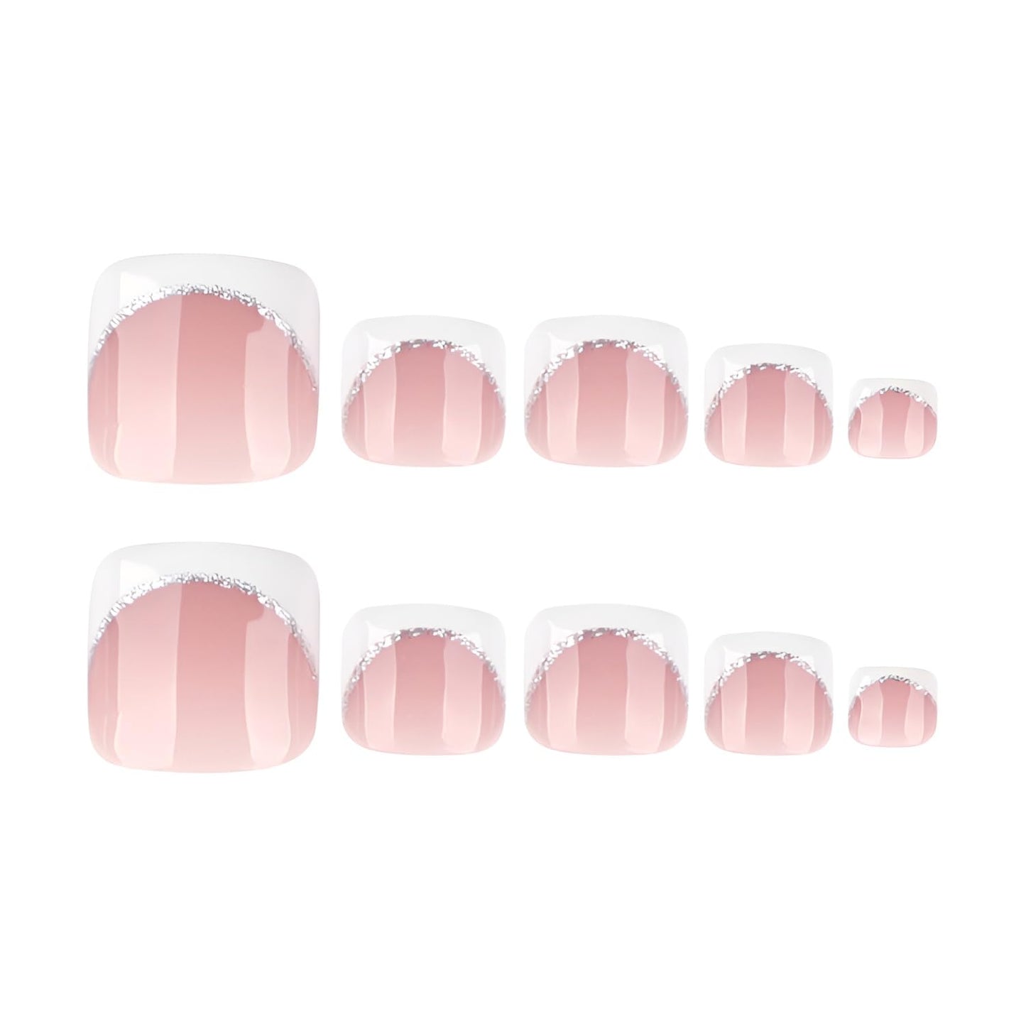 24Pcs French Tip Press on Toenails Short Square Toenail Press ons Glossy Fake Toe Nails with Glitter Design White Nude Glue on Toe Nails Reusable Stick on Toenails for Women Decorations Set