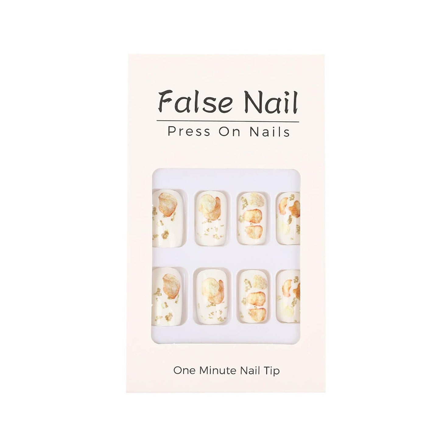 RTKHFZE Press on Nails Medium Square Fake Nails Gold Flowers Leaf False Nails with Gold Foil Designs Artificial Acrylic Nail Glossy Full Cover Glue on Nails Press ons Stick on Nail for Women 24Pcs
