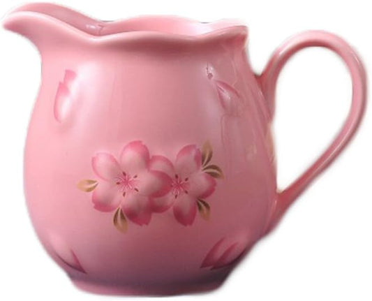 CHOOLD Elegance Cherry Blossom Ceramic Creamer with Handle,Sakura Coffee Milk Creamer Pitcher,Small 7.7oz(Pink/White)